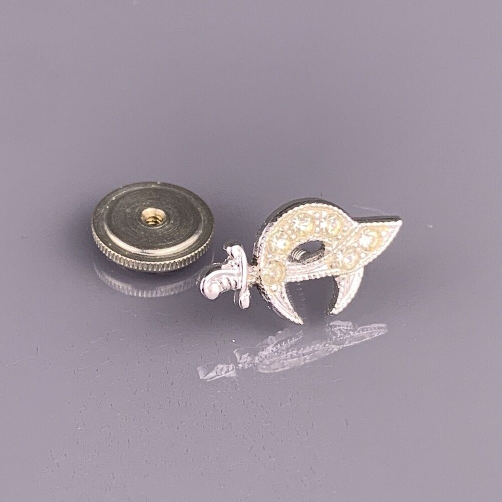 Small Shriners Rhinestone Tie Tack Lapel Pin Silver Tone Screw Back Masonic VTG